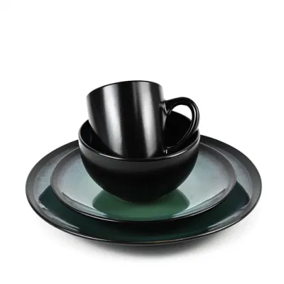 Factory Price Ceramic Green Plates Nordic Stoneware Plate Set Dinnerware Crockery Dished Set Bowl Set Dining Tableware