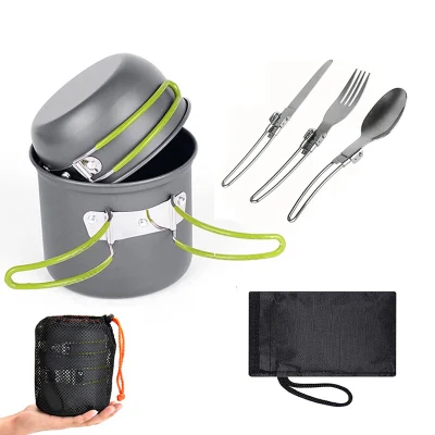 Backpacking Cooking Pot Mess Kit Outdoor Camping Hiking Picnic Aluminum Cookware Set