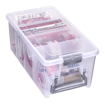 Semi Satchel with Removable Dividers Stackable Home Storage Organization Container Clear with Sliver Latches and Handle