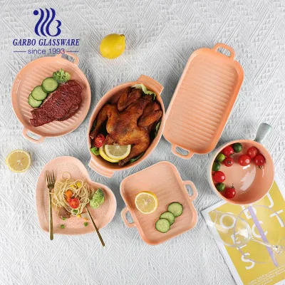 Customized Pink Color Ceramic Bakeware for Kitchent and porcelain Baking Tray Accept to Ovenware