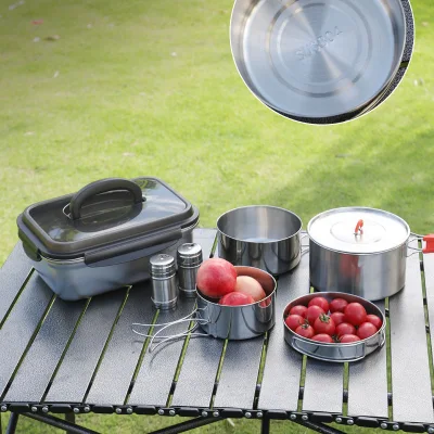 Outdoor Stainless Steel Cookware Sets 20 Piece Cooking Pots and Pans for Travelling Picnic Camping