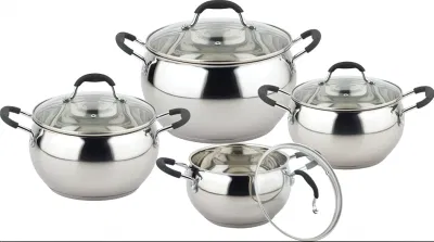 8PCS Cookware Stainless Steel Belly Shape Induction Pot Sets with Anti-Scald Handles, Non Stick Pan, Kitchen Metal Cooking Soup Pots, All Stovetops Compatible