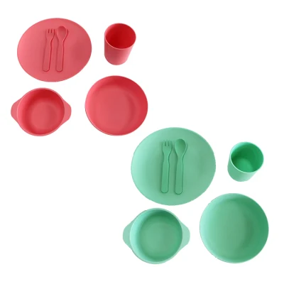  Plant Based PLA Wheat Straw Kids Dinner Sets Plates Bowls Cups Fork Spoon Baby Serving Bowl