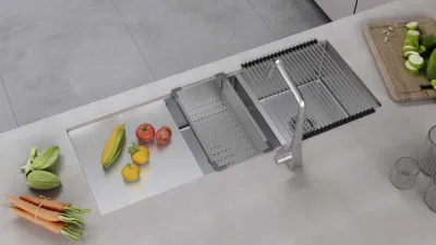 Kitchen Sink Double Bowls with Drain Board SS304 Handmade Stainless Steel Sinks Modern Kitchen Sinks