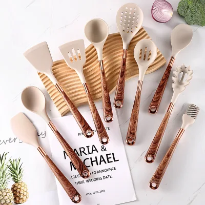 Wooden Handle Silicone Kitchenware Cooking Tools Cookware Kitchen Utensil Set with Storage Box