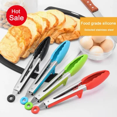 Kitchen Accessories New Silicone Kitchen Cooking Salad Serving Stainless Steel Handle Utensil Kitchen Tools Random Color