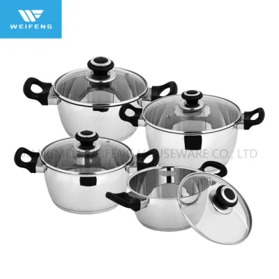 8 PCS Conical Shape Stainless Steel Cookware with Black Color Bakelite Handle Cookware Set