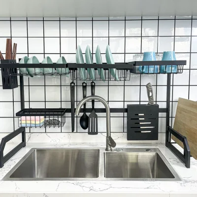 Stainless Steel Black Kitchen Accessories Utensils Dish Plates Drying Storage Rack Over Sink