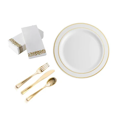 12 Person Serving Disposable Plastic Dinnerware and Cutlery Set with Mini Spoons and Napkins