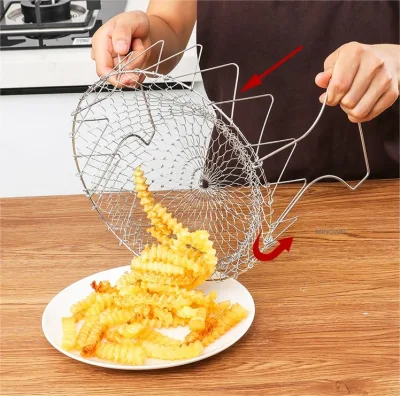 Mingwei Stainless Steel Foldable Deep Frying Basket, Filter Mesh Kitchen Colander Cooking Tool for Washing Fruits and Vegetables