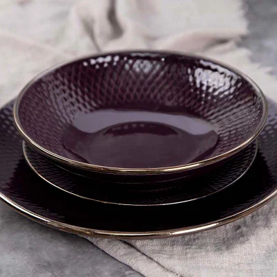 New Design Disposable Wedding Party Metalic Rim Plate Plastic Dinnerware Tableware Sets