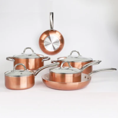 10PCS Cooking Pots and Pans Stainless Steel Handle Cookware Set with Metal Surface Ceramic Coating