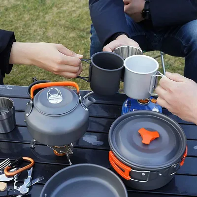 Outdoor Camping Tableware 1-2 People Camping Cookware 4-in-1 Cookware