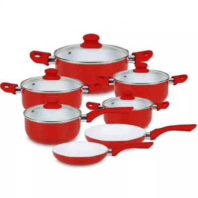 Hot Selling 9 PCS High Quality Red Kitchen Ceramic Coating Cooking Pots and Pans Set Camping Non Stick Cookware Sets