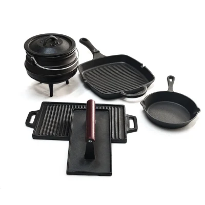 Factory Direct Supply Cast Iron Camping Outdoor Cookware Set Oil Preseason Non-Stick BBQ Cooking Tools Set