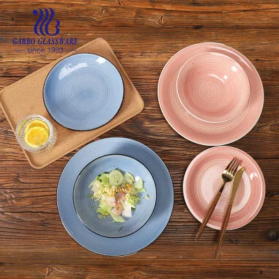 Wholesale 12 Pieces Stoneware Plates and Bowls Set Custom Kitchen Dinnerware Set with Royal Glazed