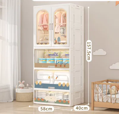Children′s Collapsible Cartoon Armoire - Effortless Assembly, Twin Entries, Garment Organization