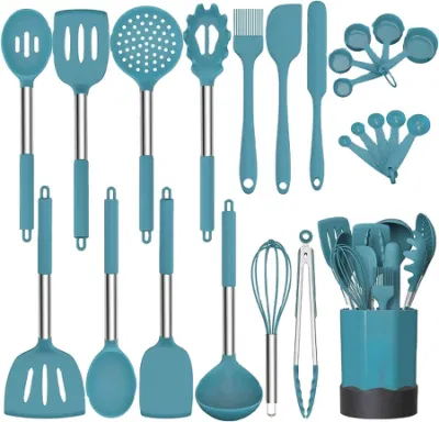 Silicone Kitchen Tools with Stainless-Steel Handle Non-Stick Utensil 24 PCS Cooking Utensils Set Heat Resistant Cookware