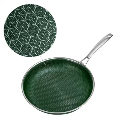 Non-Stick Honey Comb Coating Stainless Steel Blackish Green Ceramic Outer Layer 3PCS Cookware Set