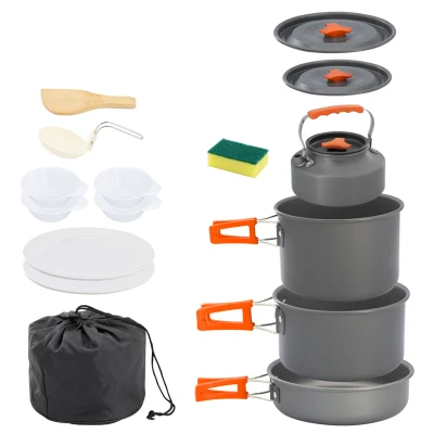 Outdoor Cooking Kit Hiking Tableware Tourism Equipment Kettle Pot Frying Pan BBQ Picnic Aluminum Camping Cookware Set