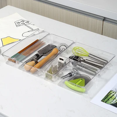Pet Kitchen Cutlery Tableware Fork Knife Cabinet Storage Tray 5 Sizes Clear Multipurpose Drawer Organizer