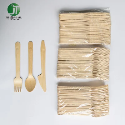 Disposable Biodegradable Wooden Tableware Bamboo Fork Spoon Knife Set