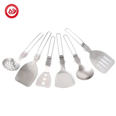 Wholesale Outdoor 304 Stainless Steel Foldable Spatula Cooking Shovel Tableware Kitchenware Set for Camping Hiking Picnic
