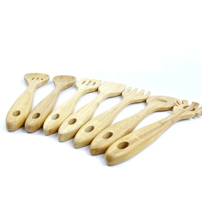 8PCS Custom Bamboo Nonstick Kitchen Natural Teak Wooden Utensils Set with Spatula for Cooking