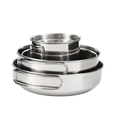 Stainless Steel Camping Five-Piece Set Can Be Heated for Cooking Supplies Outdoor Portable Pot