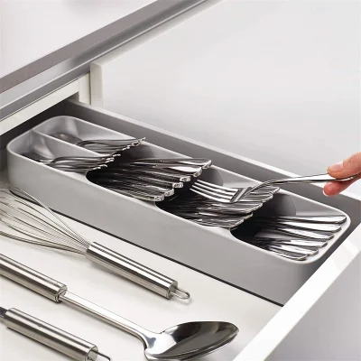 Compact Cutlery Silverware Tray Kitchen Drawer Organizer, Small, Gray