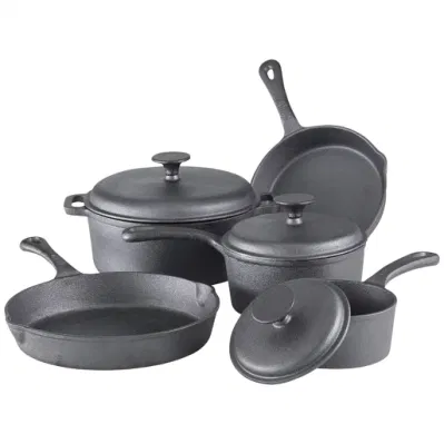Outdoor Kitchen Utensil Non Stick Cast Iron Cooking Pots and Pans 7PCS Camping Cookware Set