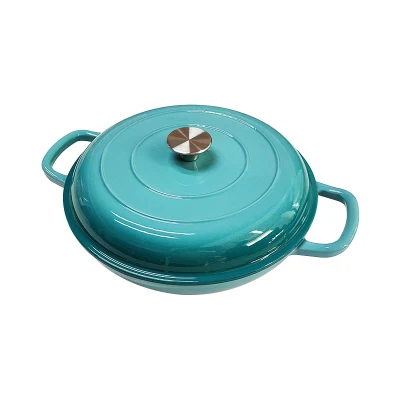Hot Selling 4L Blue Enamel Non Stick Round Shallow Cast Iron Casserole Dish Dutch Oven Cast Iron Cookware