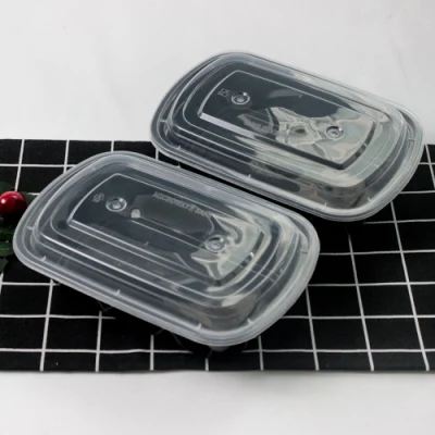 Disposable Plastic Tableware 225mm Length PP Plastic Fresh-Keeping Black Box with Clear Lid for Dinner