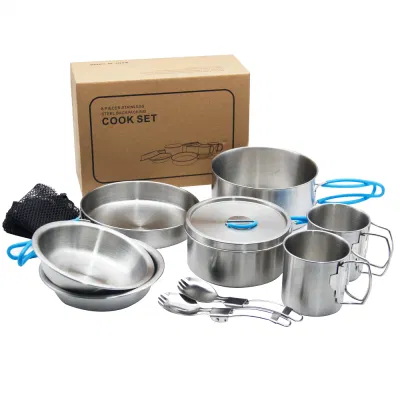 Stainless Steel Mess Kit Backpacking Gear Lightweight Outdoor Hiking Camping Cookware Set