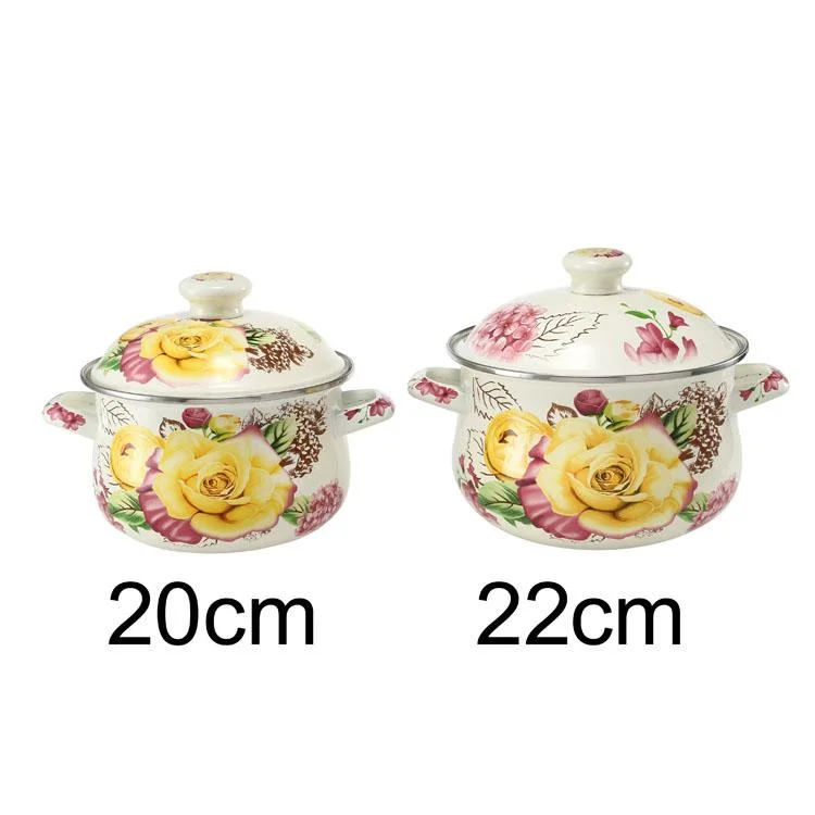 22cm Good Quality Gold Rose Flower Enamel Camping Kitchen Pots Cookware Enamel Soup Pot