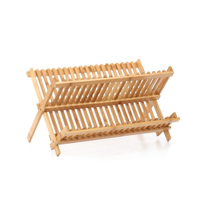 Kitchen Bamboo Wood Over The Sink Stainless Steel Dish Drying Drainer Rack