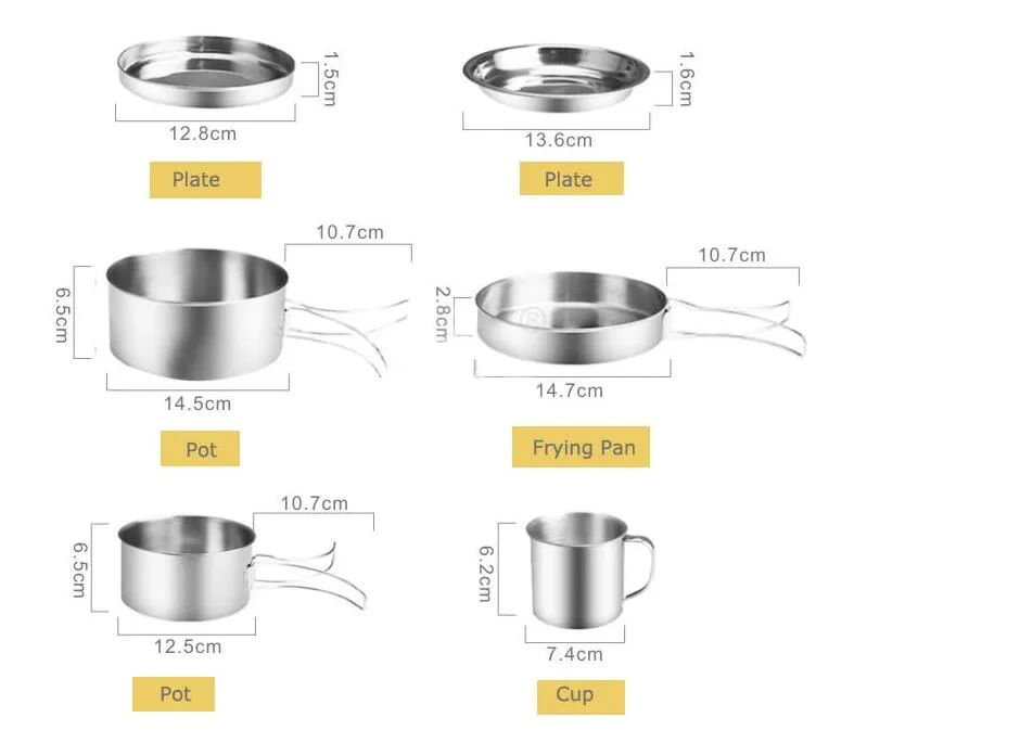 Wholesale Hiking Accessory Cooking Pot Set Stainless Steel Outdoor Camping Cookware
