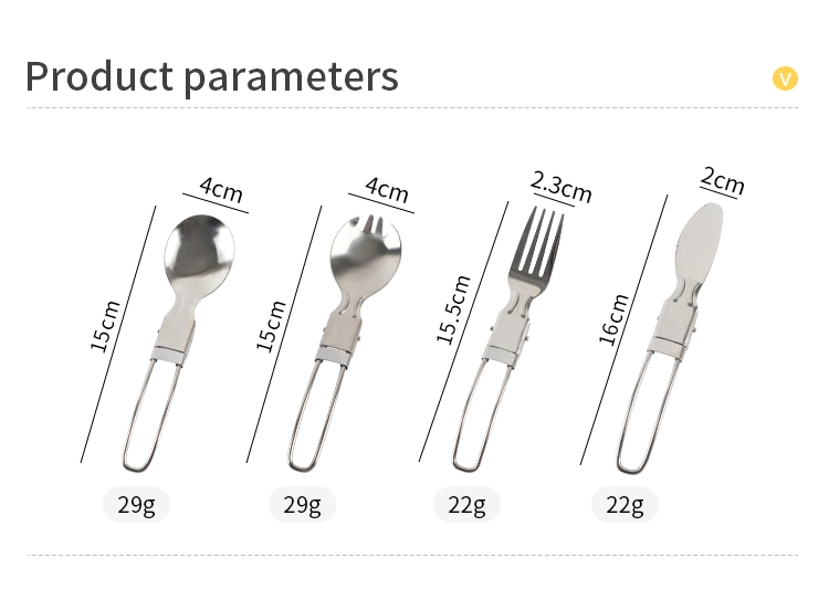 Camping Travel Cutlery Set with Foldable Stainless Steel Fork and Spoon Tableware