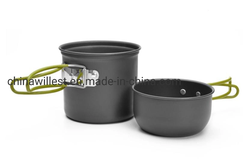 Lazyhiker Outdoor Portable Cookware for 1-2 Persons Camping Pot Set 2 Pieces in 1 Outdoor Pot Set for Single Person