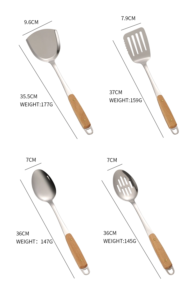 7PCS Stainless Steel Utensils Non-Slip Heat Resistant Kitchen Accessories Cooking Tool with Wooden Handle