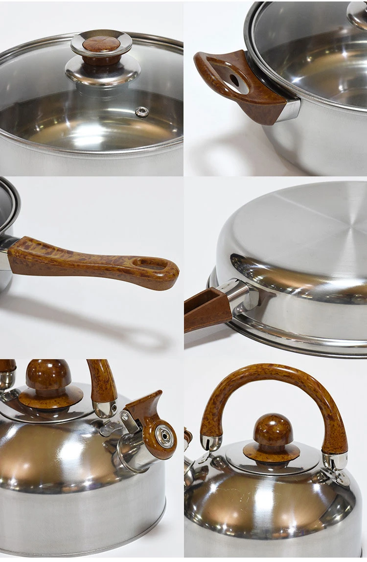 Wholesale Home Cooking Non-Stick Coating 12PCS Stainless Steel Cookware with Wok Soup Pot Milk Pot Kettle