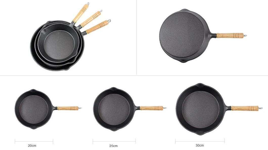 Wooden Handle Cast Iron Pan Set Factory Price Cookware Set