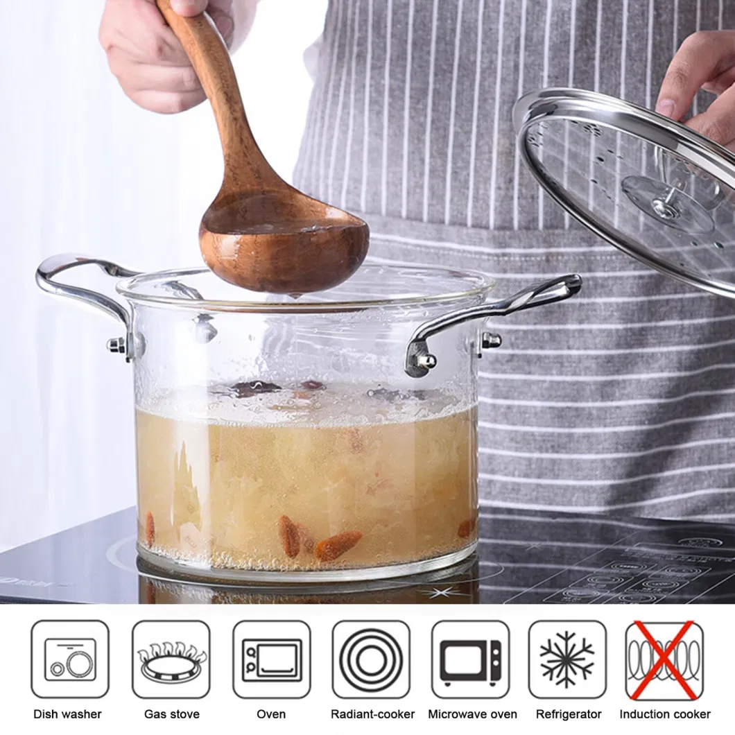 Glass Cookware Sets Soup Pot Glass Borosilicate Glass Cooking Pot with Glass Cover and Stainless Steel Handle