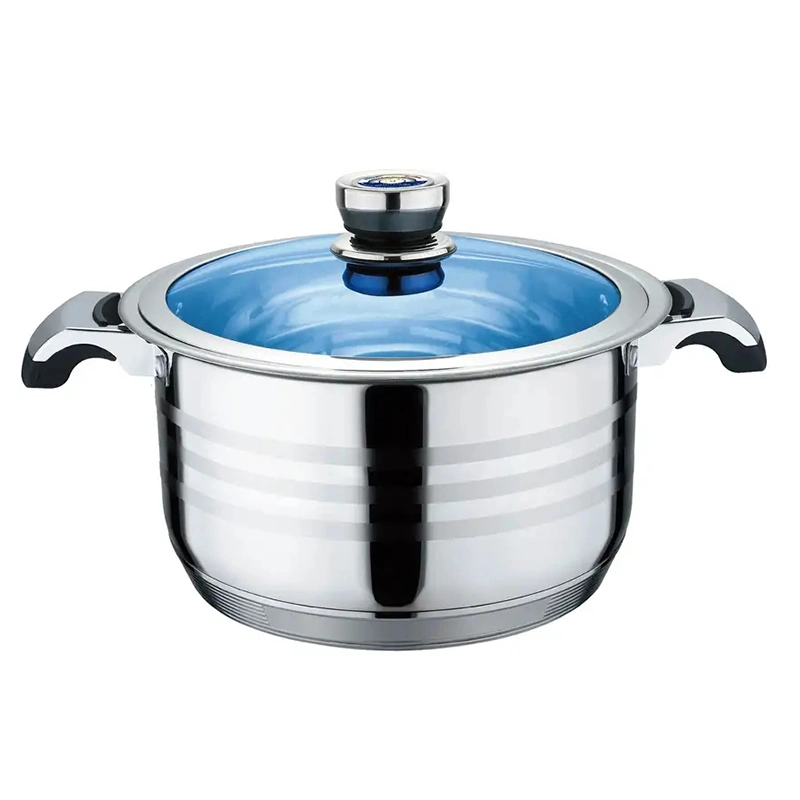 Multifunction 12PCS Stainless Steel Cooking Pot with Blue Glass Lid Casserole Frying Pan Cookware Set