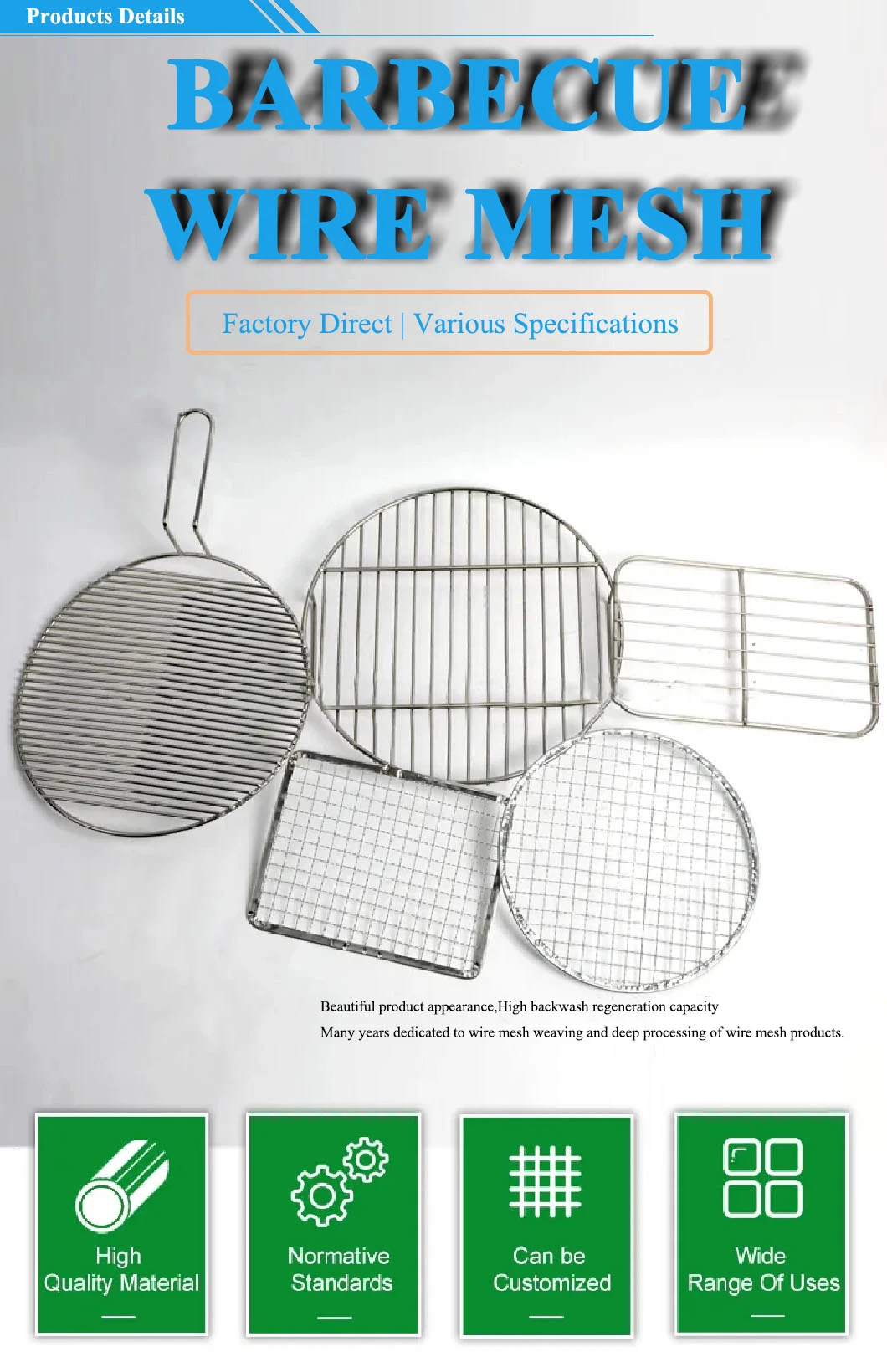 Round Stainless Steel Barbecue Mesh Steamer Oven Thickened Steel Wire Cold Drying Mesh Cake Outdoor Cooling Mesh Baking Tools