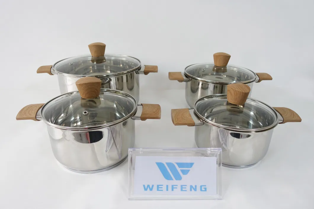 8PCS Cooking Pot Set New Design Stainless Steel Cookware Sets with Wood Grain Handle