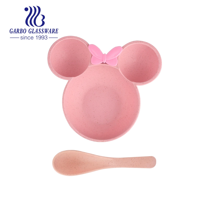 Kid&Adult Use Pink Wheat Straw Spoon Plate Childen Use Dinner Tableware BPA Free Dessert Spoondinner Plate 2PCS Sets Kitchen Tableware Dinner Set