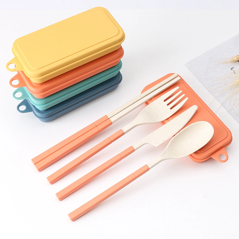 Creative Wheat Straw Folding Knife, Fork, Spoon, Chopsticks, Student Portable Tableware Set