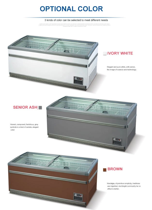 -10~10 Degrees Celsius Commercial Seafood Display Freezer Supermarket Transparent Glass Island Cabinet Keep Fresh Frozen Storage