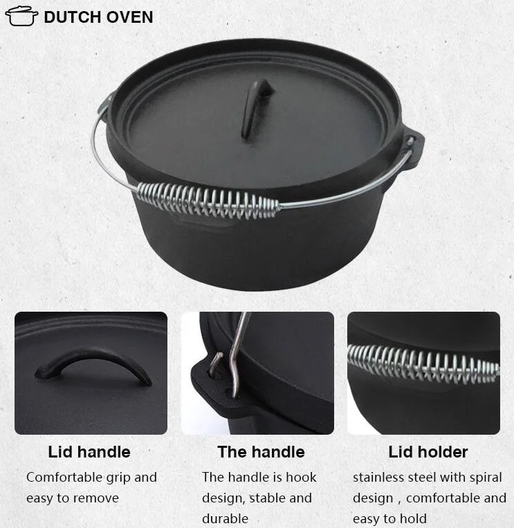 Pre-Seasoned Dutch Oven Large Skillet Sauce Pot with Vintage Carrying Storage Box Cast Iron Outdoor Camping Cookware Set